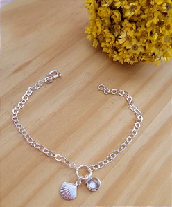 Pulseira Concha e Pedra Zircônia - Prata 925