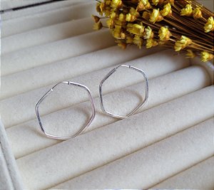 Argola Hexagonal 22 mm Prata 925