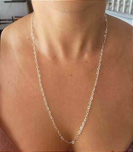 Colar Corações Entrelaçados Flat (60cm) - Prata 925