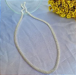 Colar Pipoca Oval (40 cm)- Prata 925