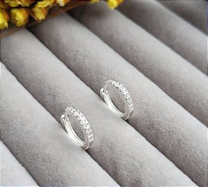 Argola click Cravejada BAR 1,2 cm- Prata 925