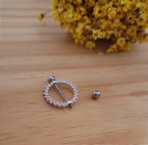 Piercing Cravejado Branco (mamilo) - Prata 925