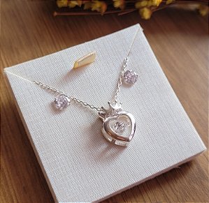 Conjunto Coração Coroa com Zircônia - Prata 925