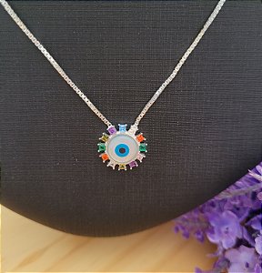 Colar Olho Grego com Zircônias Coloridas - Prata 925