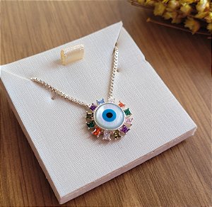 Colar Olho Grego com Zircônias Coloridas - Prata 925