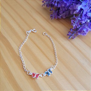 Pulseira Duas Borboletas Infantil- Prata 925