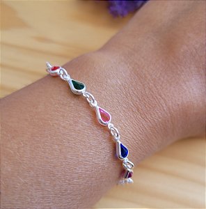 Pulseira Gotas coloridas - Prata 925