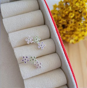 Brinco Ear Cuff Flores Cravejadas - Prata 925