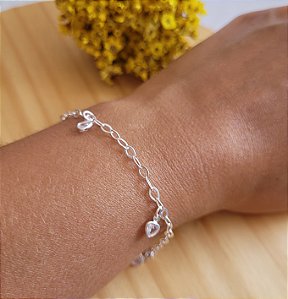Pulseira Corações Zircônias - Prata 925