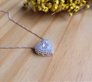 Colar Coração Cravejado - Prata 925