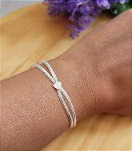 Pulseira Fita Dupla com Coração - Prata 925