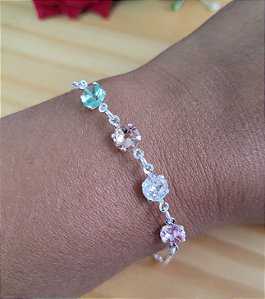 Pulseira 4 Zircônias Candy Color - Prata 925