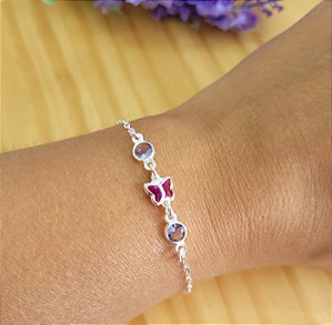 Pulseira Borboleta e Duas zircônias - Prata 925