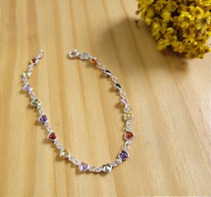 Pulseira Colorida Elo Coração - Prata 925