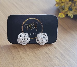 Brinco Rosa cravejada - Prata 925