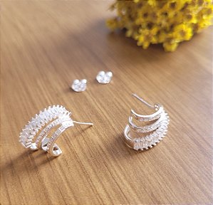 Brinco Ear Hook Três Fios Zircônias- Prata 925
