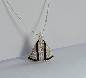 Colar N. Sra. Aparecida Dupla Face Cravejado - Prata 925