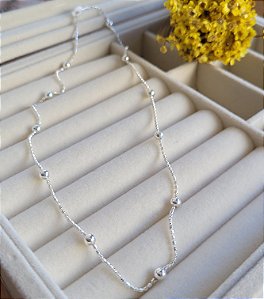 Colar Bolinha com Bolas 4mm- Prata 925