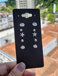Cartela de Brincos Quíntuplos Marina - Prata 925