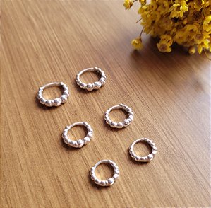 Trio argola Bolinhas - Prata 925