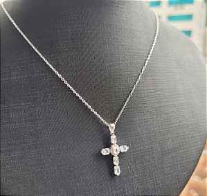 Gargantilha Cruz Zircônias - Prata 925
