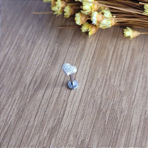 Piercing Tragus/ Flat /Anti Tragus Coração Cravejado - Prata 925