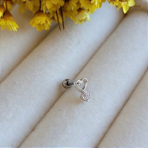 Piercing Tragus/Flat/Anti Tragis Coração e Ponto de Luz - Prata 925