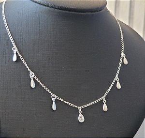 Chocker Gotas Chapa e Zircônia- Prata 925