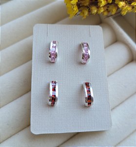 Brinco Meia argola com Zircônia - Prata 925