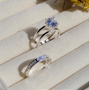 Anel  Solitário 2 em 1  Cravejado- Prata 925