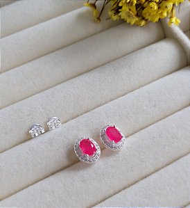 Brinco Cravejado Fusion Oval  - Prata 925