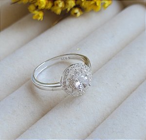 Anel Solitário Diamante Cravejado - Prata 925