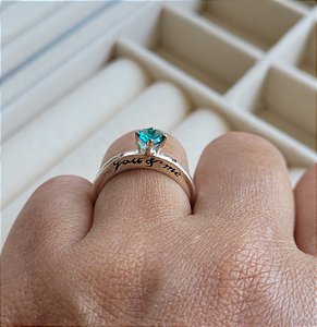 Anel Solitário Coração Turmalina - Prata 925