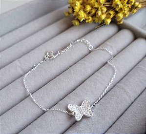 Pulseira Borboleta Cravejada - Prata 925