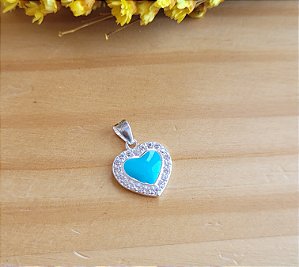 Pingente Coração Azul c/ Cravação - Prata 925