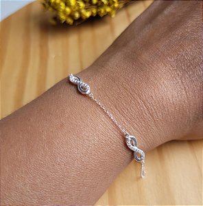 Pulseira 3 Infinitos com zircônias - Prata 925