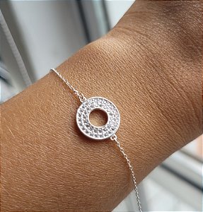 Pulseira Círculo Vazado Cravejado- Prata 925