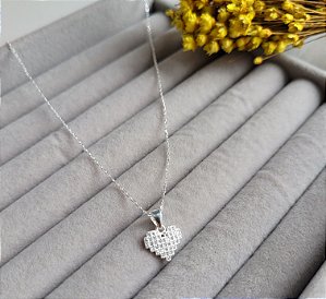 Colar Coração Pixel - Prata 925