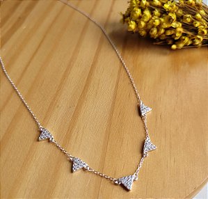 Colar 5 Triângulos Cravejados - Prata 925