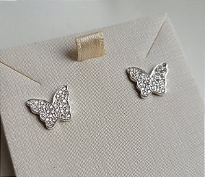 Brinco Borboleta Cravejada - Prata 925
