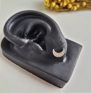 Brinco Lua Cravejado - Prata 925