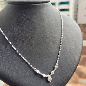 Colar quatro Zircônia e Coração - Prata 925