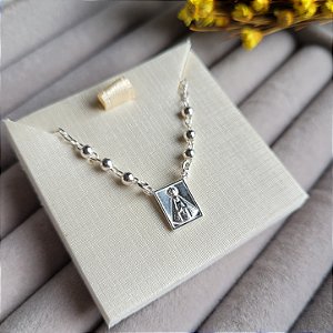 Colar Senhora Aparecida e Bola - Prata 925