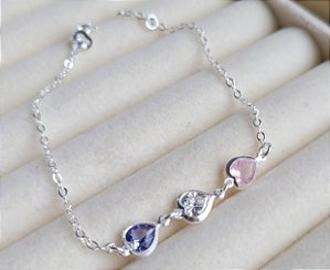 Pulseira Três Corações Color - Prata 925
