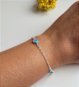 Pulseira Olho Grego c/ Duas Pedras- Prata 925