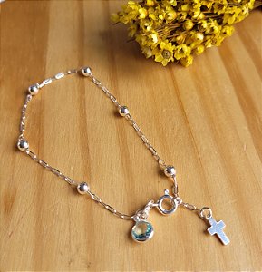 Pulseira Uma Zircônia e Cruz - Prata 925