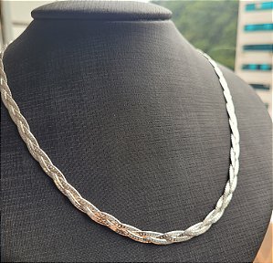 Colar Trança 2 Fio Laminada 45 cm- Prata 925