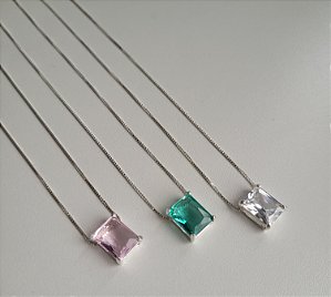 Colar Pedra Retangular Zircônia - Prata 925