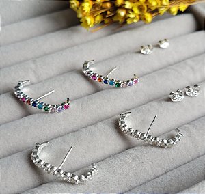 Brinco Ear Hook 12 Zircônias - Prata 925