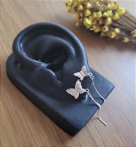 Brinco Borboleta Duplo c/ Corrente- Prata 925